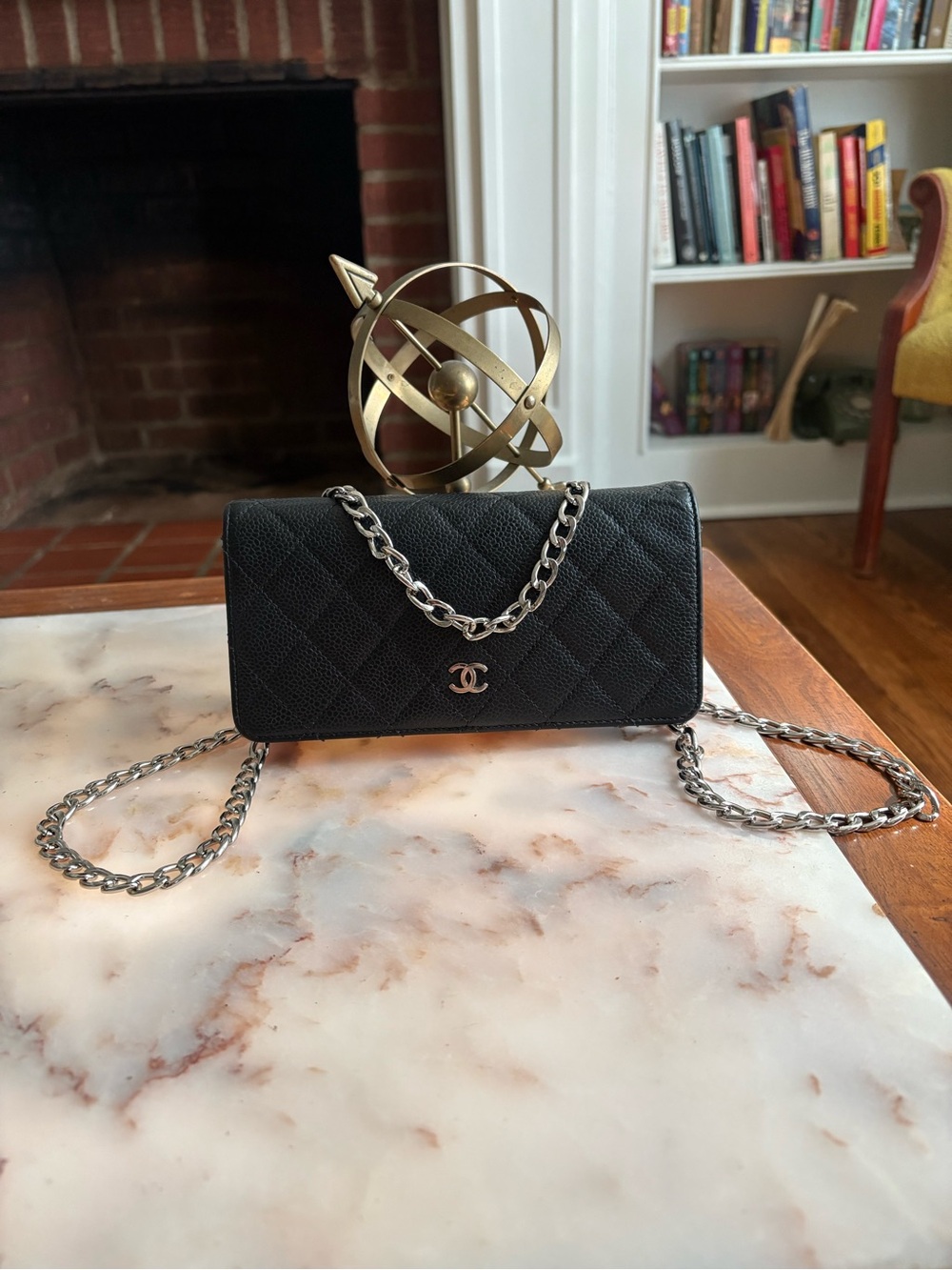 CHANEL Black Silver Hardware Quilted Caviar Leather with Chain | WOC